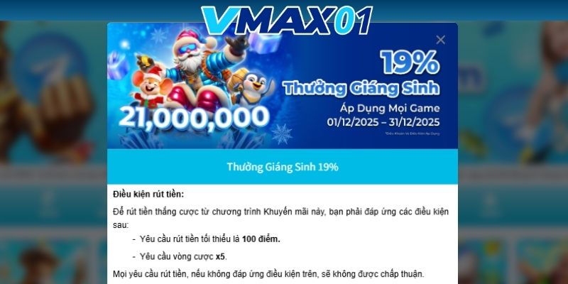 Điều kiện rút tiền thưởng giáng sinh 19%